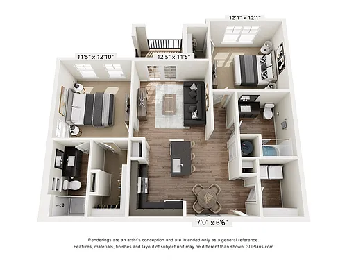 Floor plan Two Bed, Two Bath