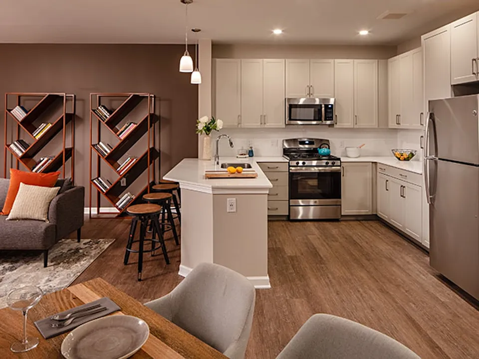 Kitchen and dining areas with hard surface flooring
