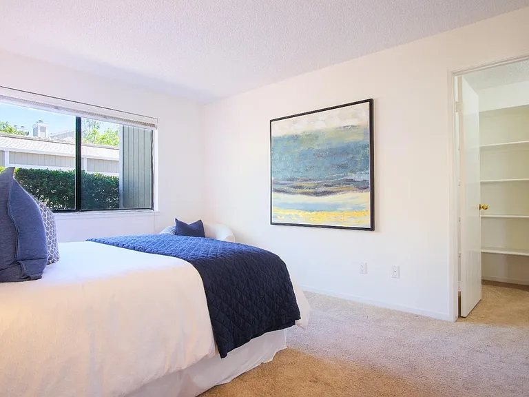 bedroom with large walk in closet New carpet