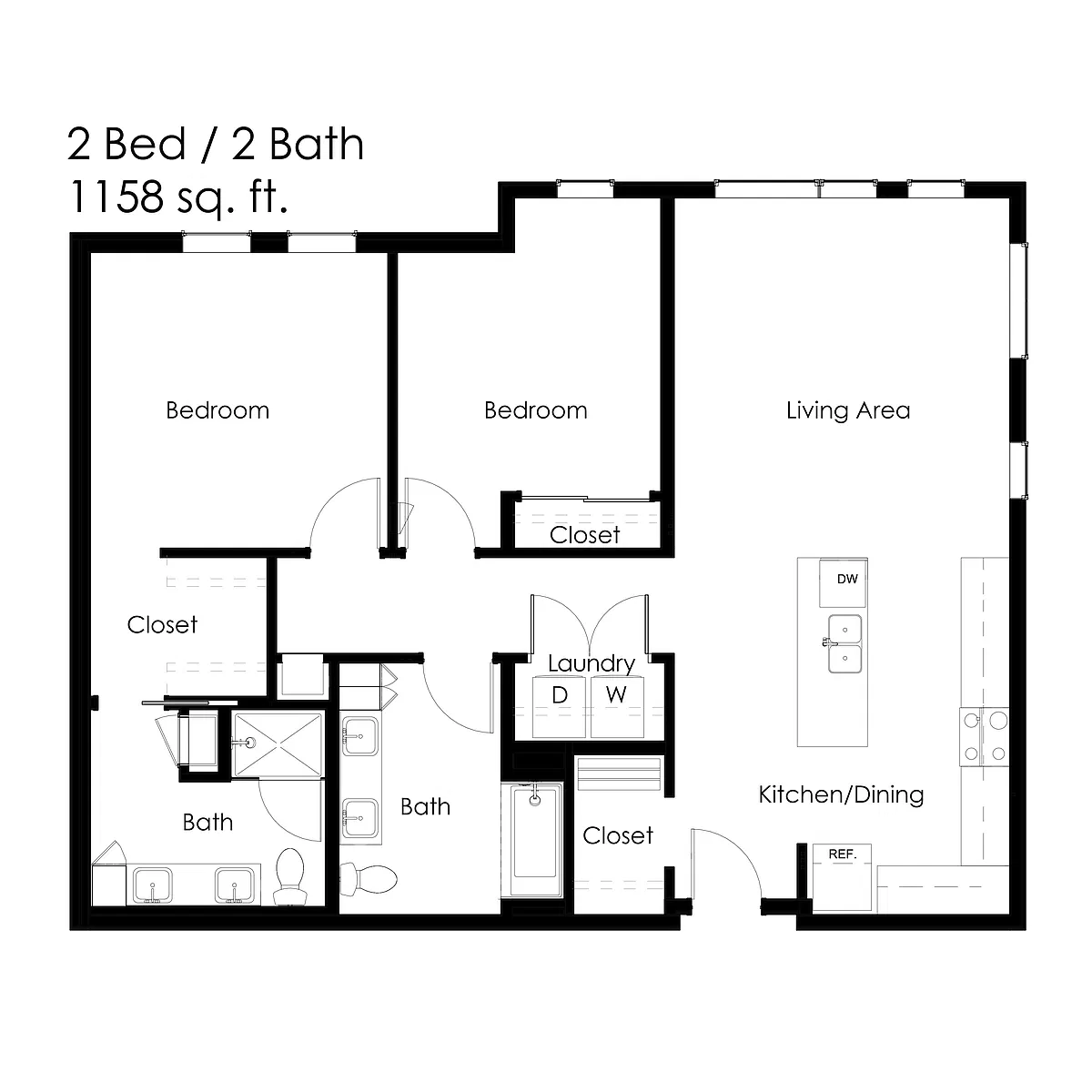 Floor plan 2 Bed / 2 Bath 1158 sq ft 2D