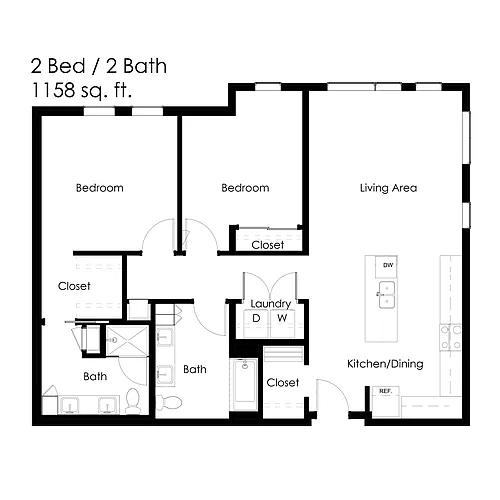 Floor plan 2 Bed / 2 Bath 1158 sq ft 2D