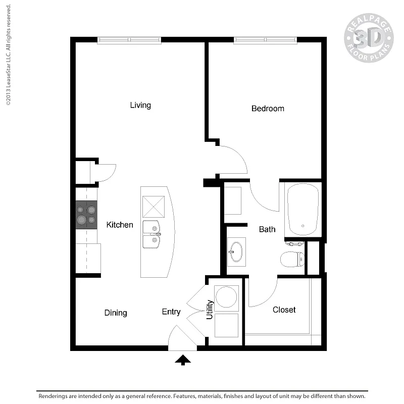 Floor plan A1-B 1 bedroom, 1 bath