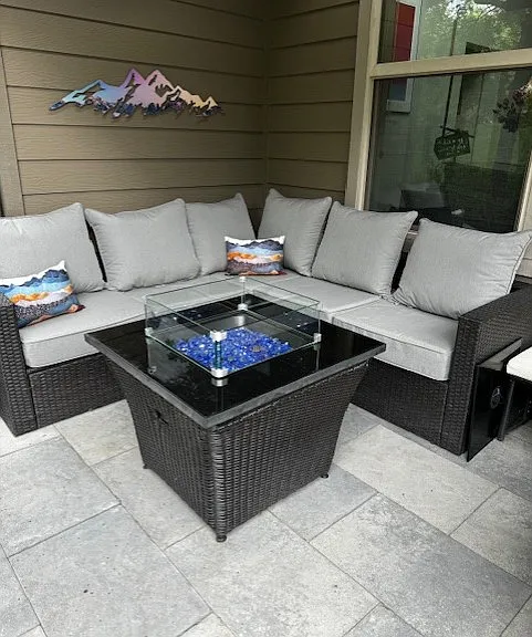 Comfy couch and fire pit