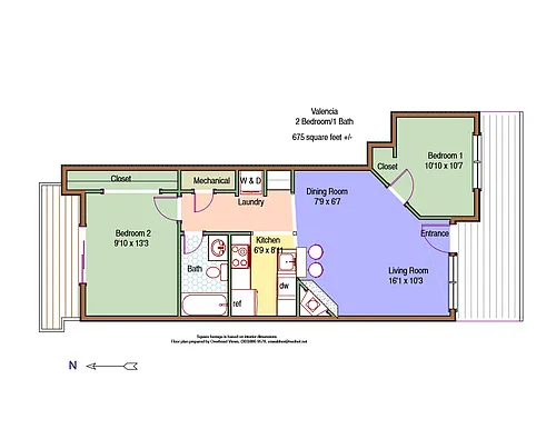 Floor plan 2 Bed Office + 1 Bath