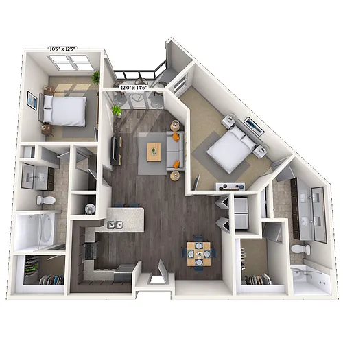 Floor plan Traditional 2x2 1176 SF