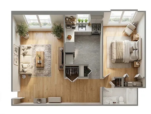 Floor plan 1 Bedroom 1 Bath
