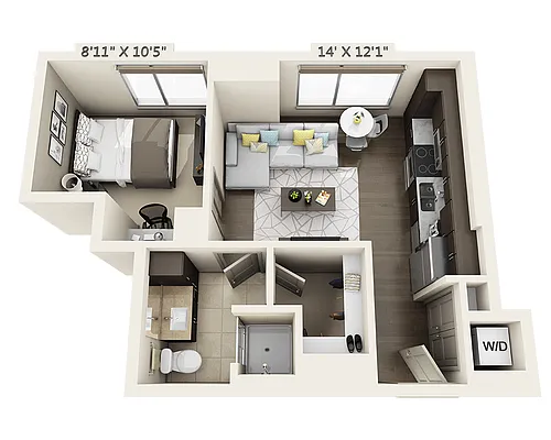Floor plan One Bedroom A1A
