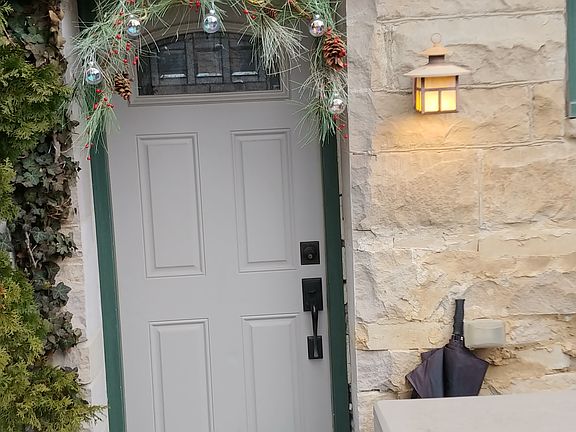 Private entry door with deadbolt lock.