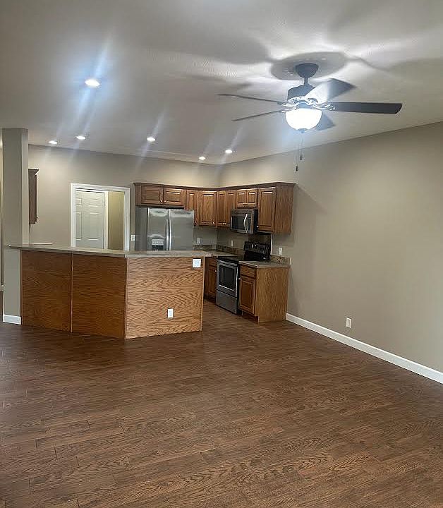 View across living area to kitchen