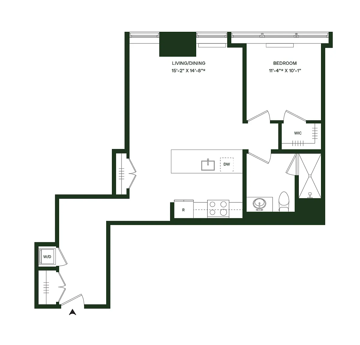 Floor plan Residence 01 - South: 1BR 1BA