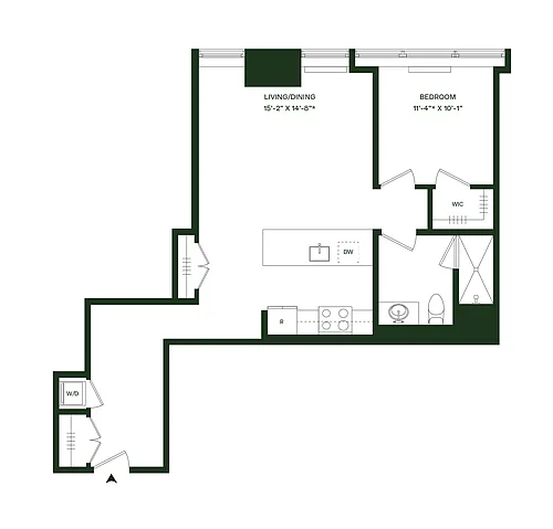 Floor plan Residence 01 - South: 1BR 1BA