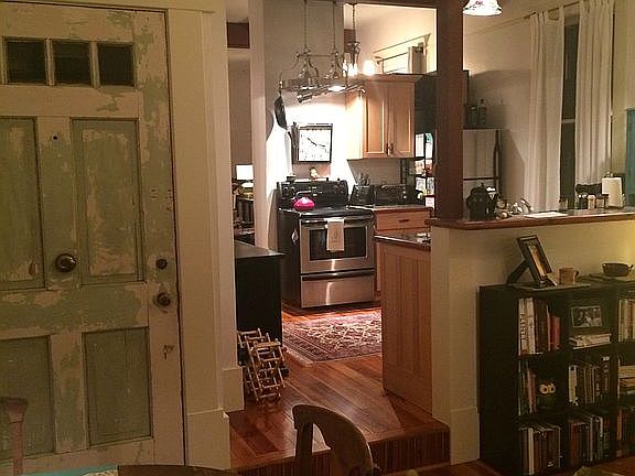 View of kitchen from front den