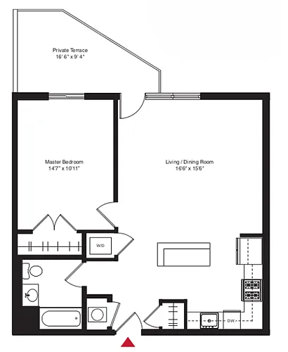 Floor plan aa1T 1Bed/1Bath