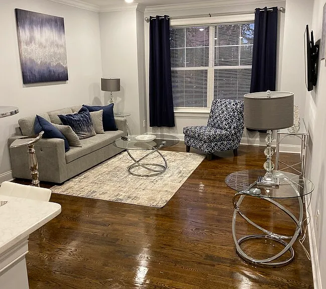 10Ft high ceilings throughout and LED light and crown molding.