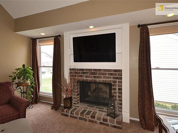 Brick fireplace with gas logs