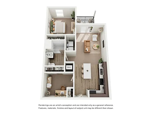 Floor plan One Bedroom One Bath with Den