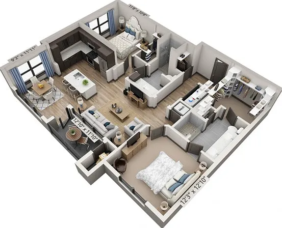 Floor plans are artist's rendering. All dimensions are approximate. Actual product and specifications may vary in dimension or detail. Not all features are available in every apartment. Prices and availability are subject to change. Floor plans are artist