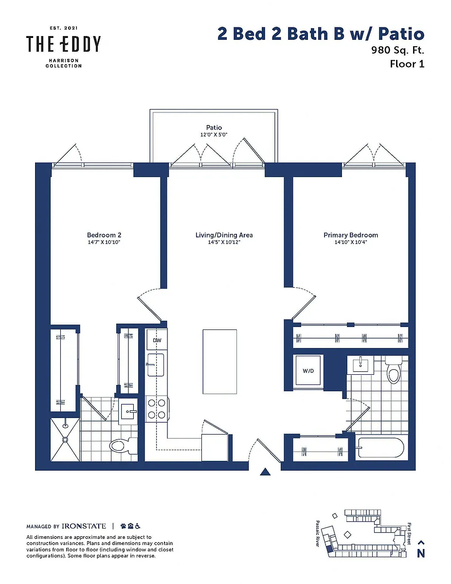 Floor plan 2 Bed 2 Bath With Patio B