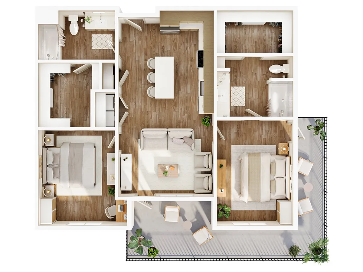Floor plan Two Bed Corner
