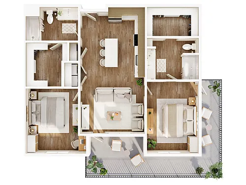 Floor plan Two Bed Corner