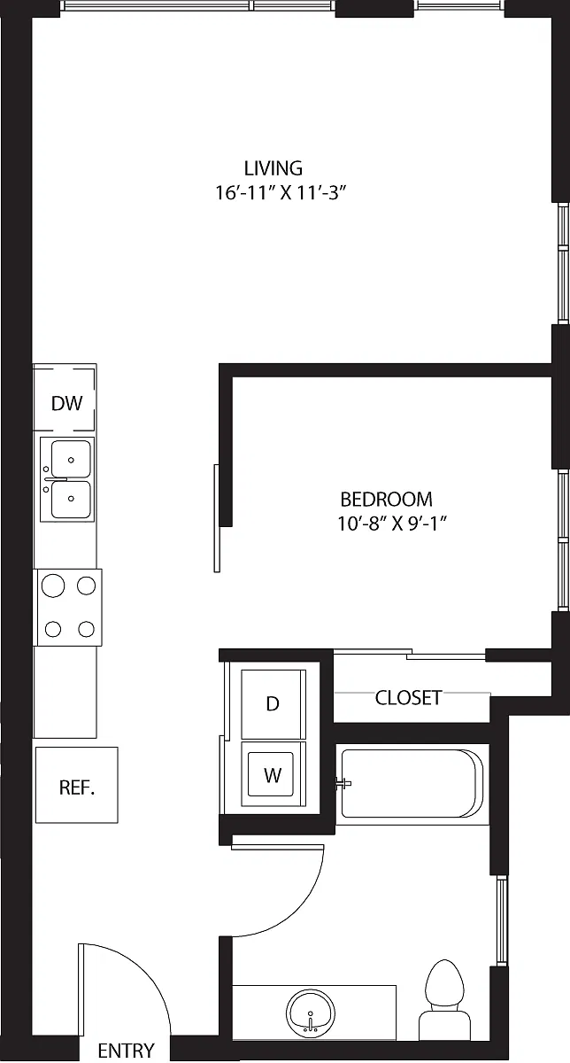 Floor plan One Bedroom A3-A