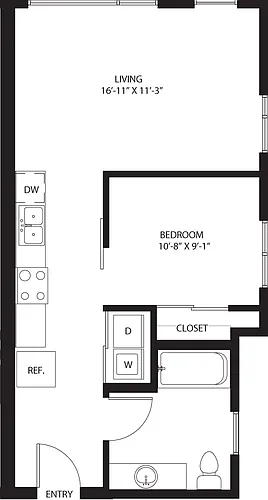 Floor plan One Bedroom A3-A