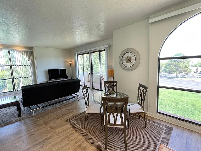 View from kitchen to dining and living areas