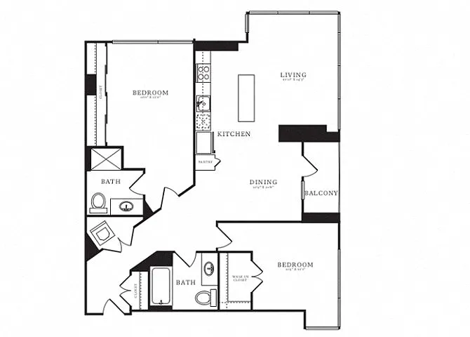 Floor plan 2 Bed/2 Bath-D2B