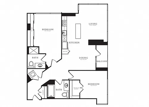 Floor plan 2 Bed/2 Bath-D2B