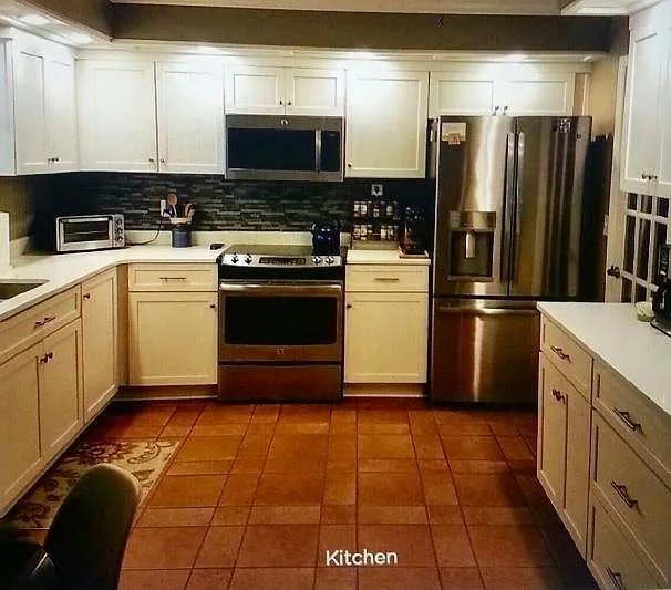 Eat in Kitchen. New appliances. Bosch dishwasher. Disposal, Drip coffee maker and Keurig. Quartz countertops. Large Pantry. Kitchen table seats four.