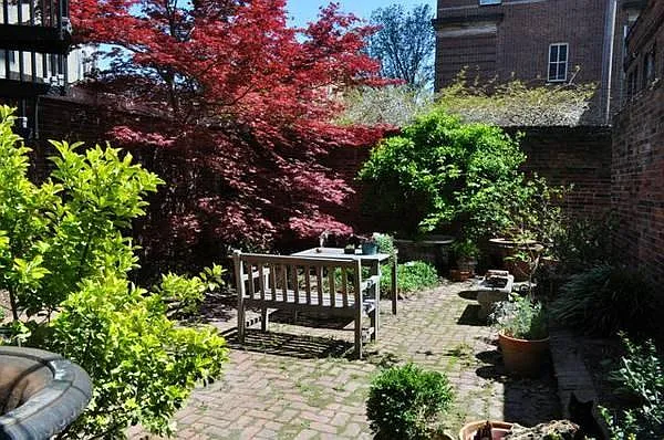 Shared garden outside apartment's front door.