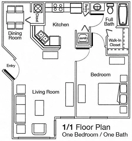 Floor plan One Bedroom One Bathroom 60%