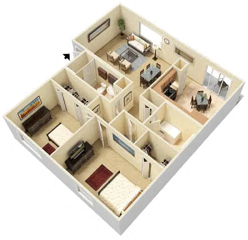 Floor plan 2 Bedrooms, 1 Bathroom