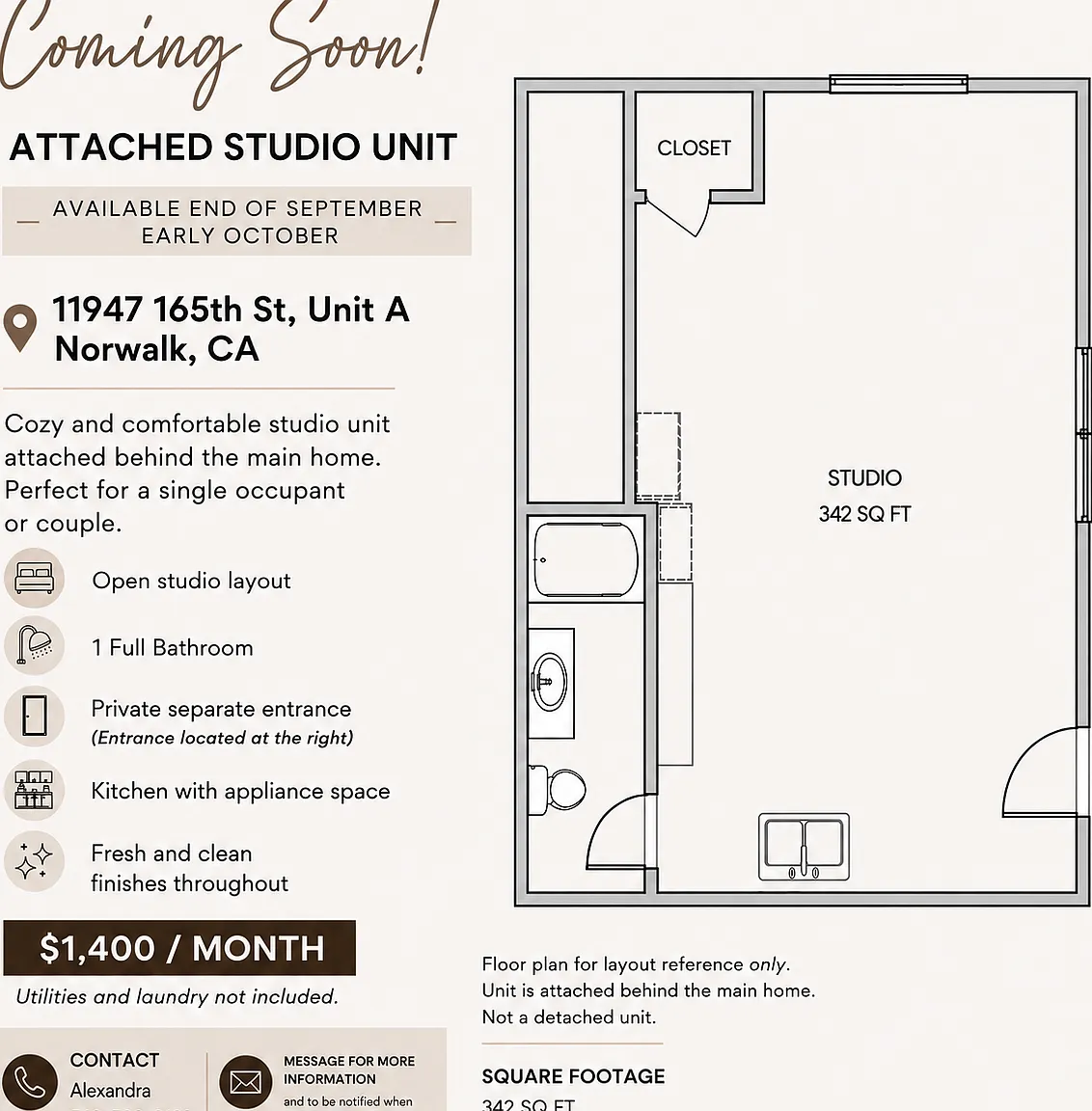 Studio, 342 sqft, $1,400 — Photo 1