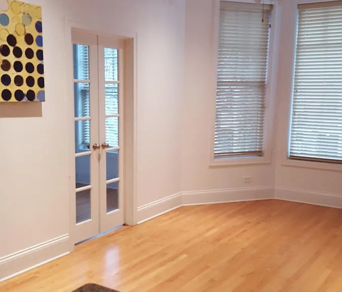 LR leading to DEN (or office, TV room, separate dining room, etc.) with French Doors