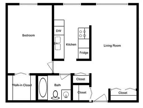 Floor plan 1 Bed Large - Upgraded