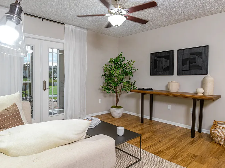 Enjoy a cozy yet contemporary living space that opens to your very own private patio.