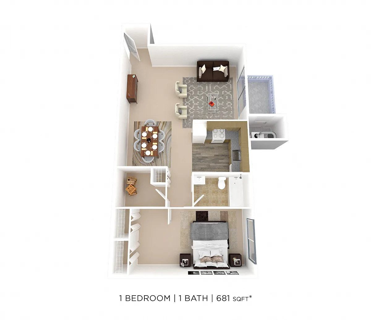 Floor plan One Bedroom - 681 sqft