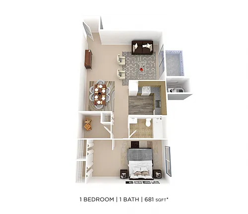 Floor plan One Bedroom - 681 sqft