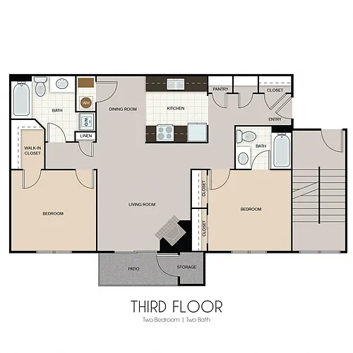 Floor plan 2 Bedroom, 2 Bathroom - 1017 SF
