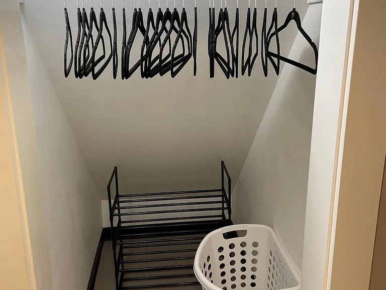 Storage, includes, hamper, shoe rack, hangers