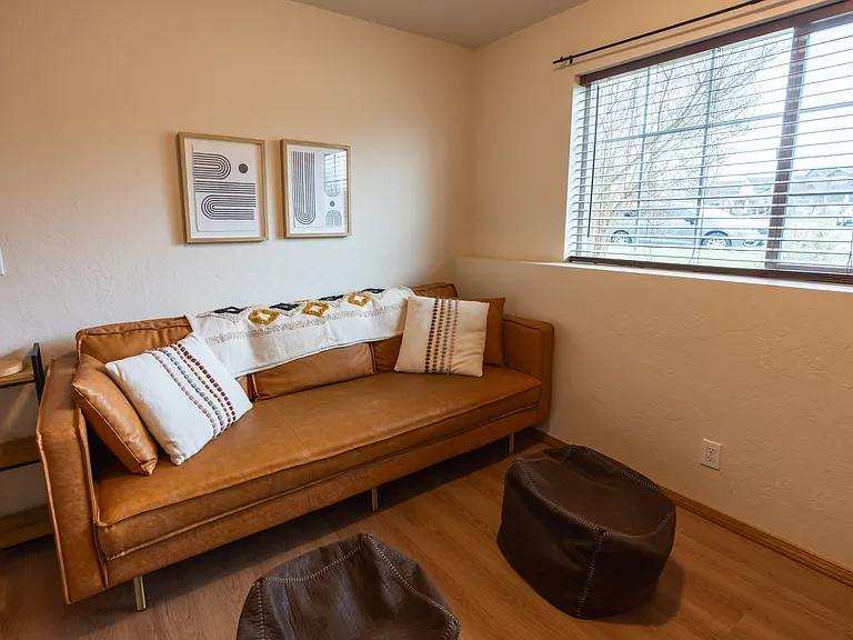 Downstairs - Media room. Work, Study or Play from Home - 55" Smart TV / Roku, can be used as a home office monitor and desk. Full daytime sun