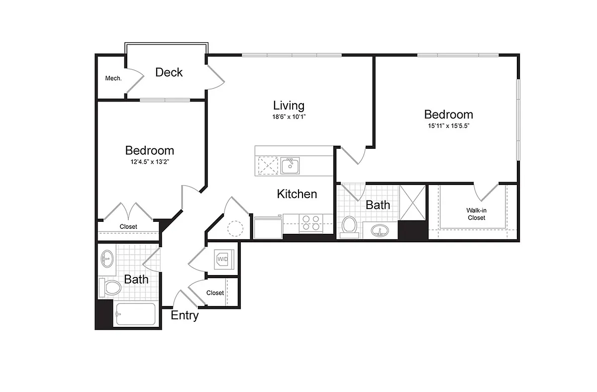 Floor plan 2-Bedroom 2-Bathroom | 1,138 sqft