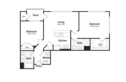 Floor plan 2-Bedroom 2-Bathroom | 1,138 sqft