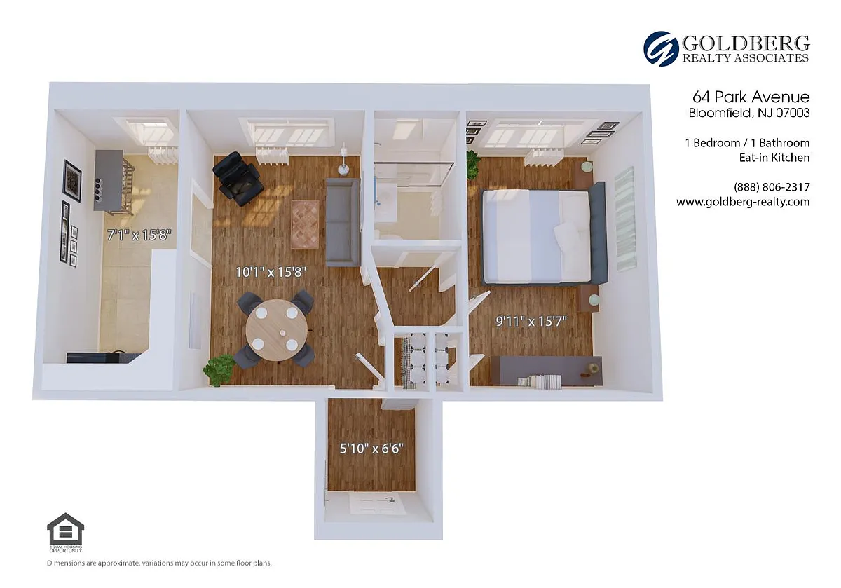 Floor plan One Bedroom Eat in Kitchen