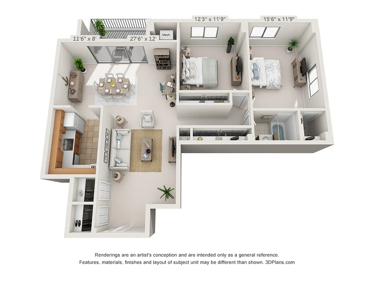 Floor plan 2-Bedroom 1-Bathroom