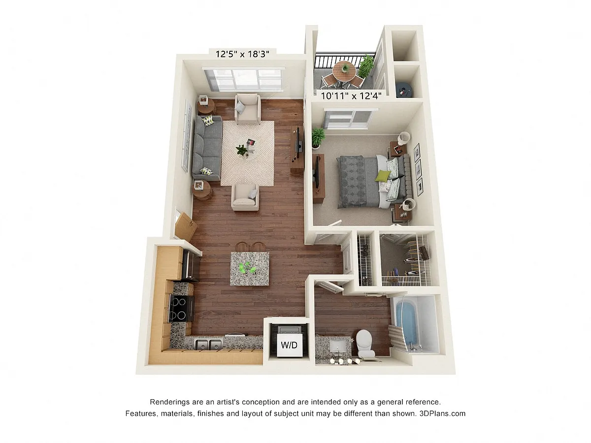 Floor plan One Bedroom A1 (60%)