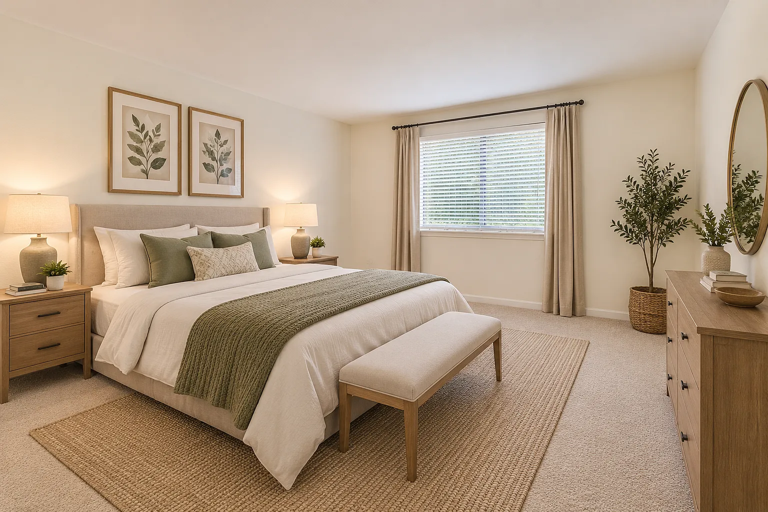 Virtually staged bedroom. Unit is offered unfurnished.