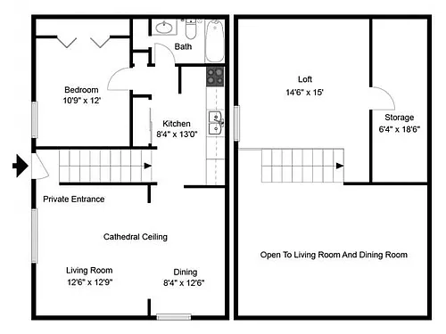 Floor plan One Bedroom Loft