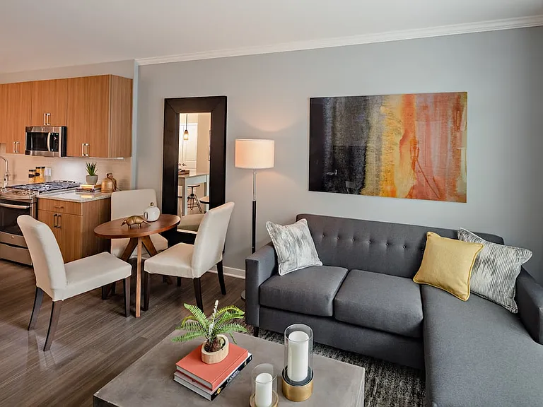 Traditional Collection living and dining area with hard surface flooring throughout